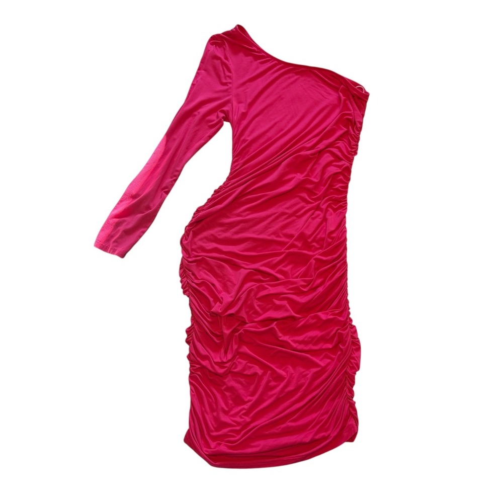 SHEIN Hot‎ Pink One Shoulder Ruched Bodycon Midi Dress Size XL 12